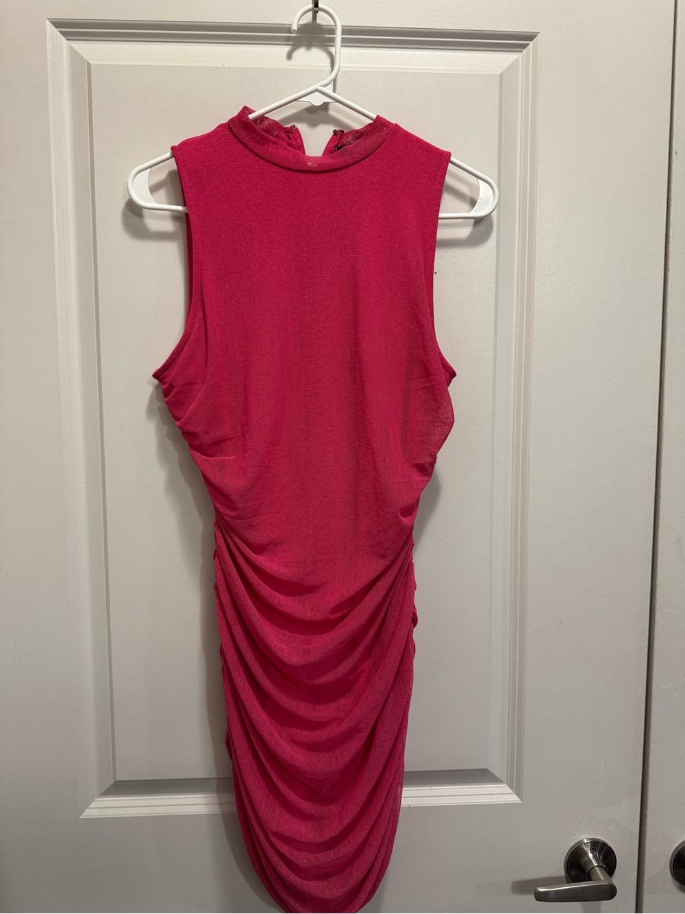 & Other Stories Hot Pink Sleeveless Ruched Midi Dress
